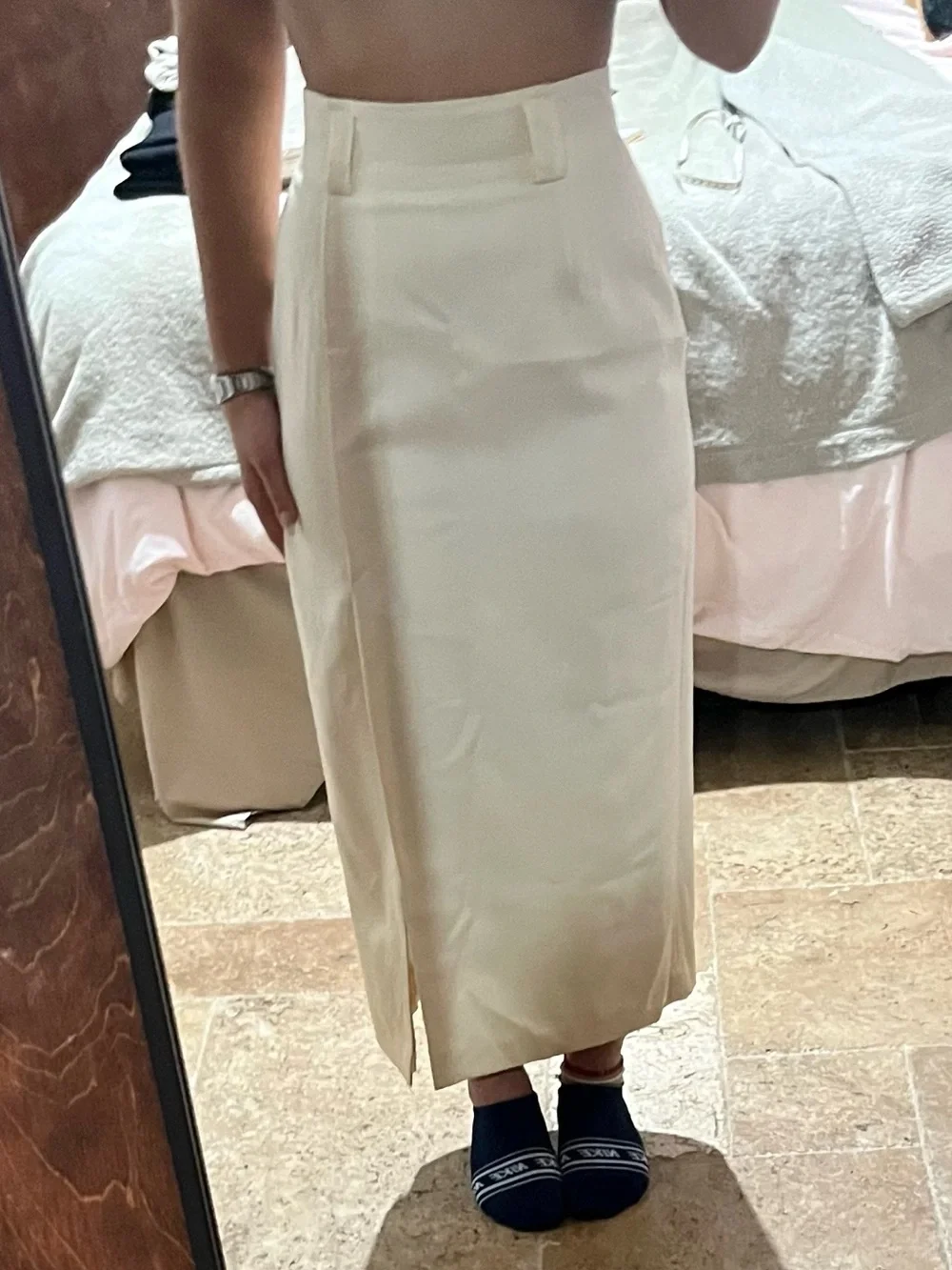 Vintage Verrazano Ivory 100% Wool Maxi Pencil Skirt Size 4